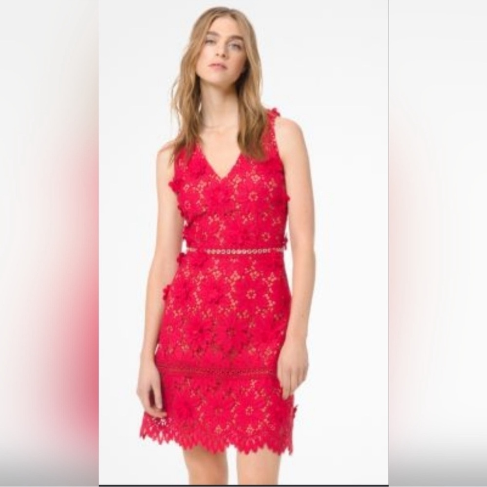 Michael Kors 3D floral lace appliqué dress scarlet Cocktail Date Wedding HOCO
